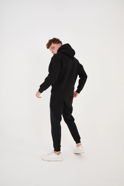 Herren Jogger Kombi Zweiteiler, Hoodie & Jogger Hose,  Relaxed Fit, Modell 2529, Schwarz