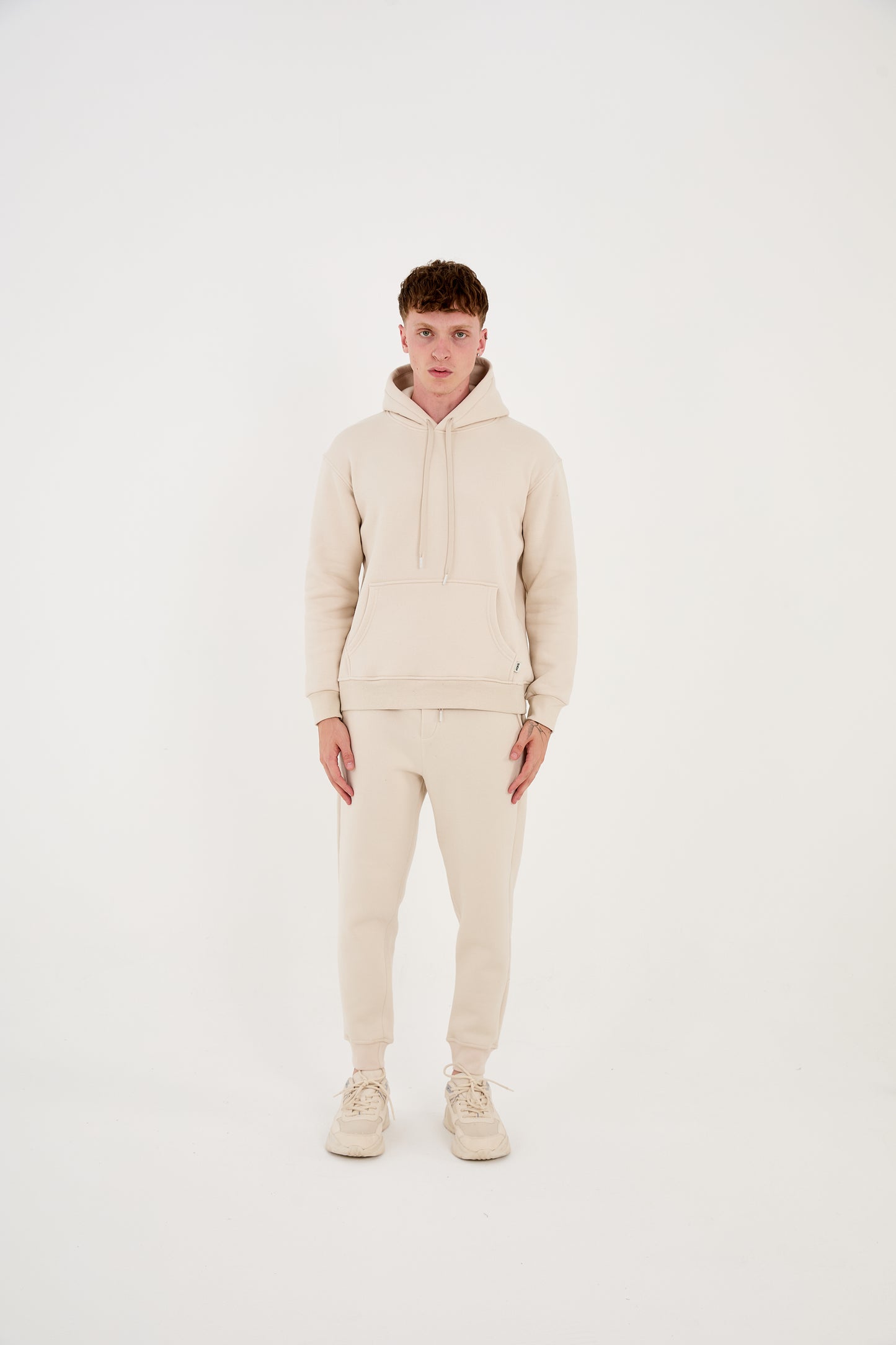 Herren Jogger Kombi Zweiteiler, Hoodie & Jogger Hose,  Relaxed Fit, Modell 2529, Beige