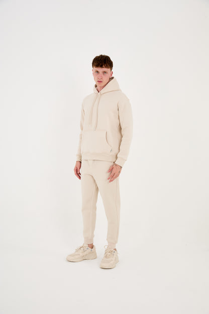 Herren Jogger Kombi Zweiteiler, Hoodie & Jogger Hose,  Relaxed Fit, Modell 2529, Beige