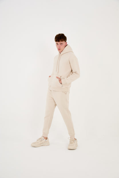 Herren Jogger Kombi Zweiteiler, Hoodie & Jogger Hose,  Relaxed Fit, Modell 2529, Beige