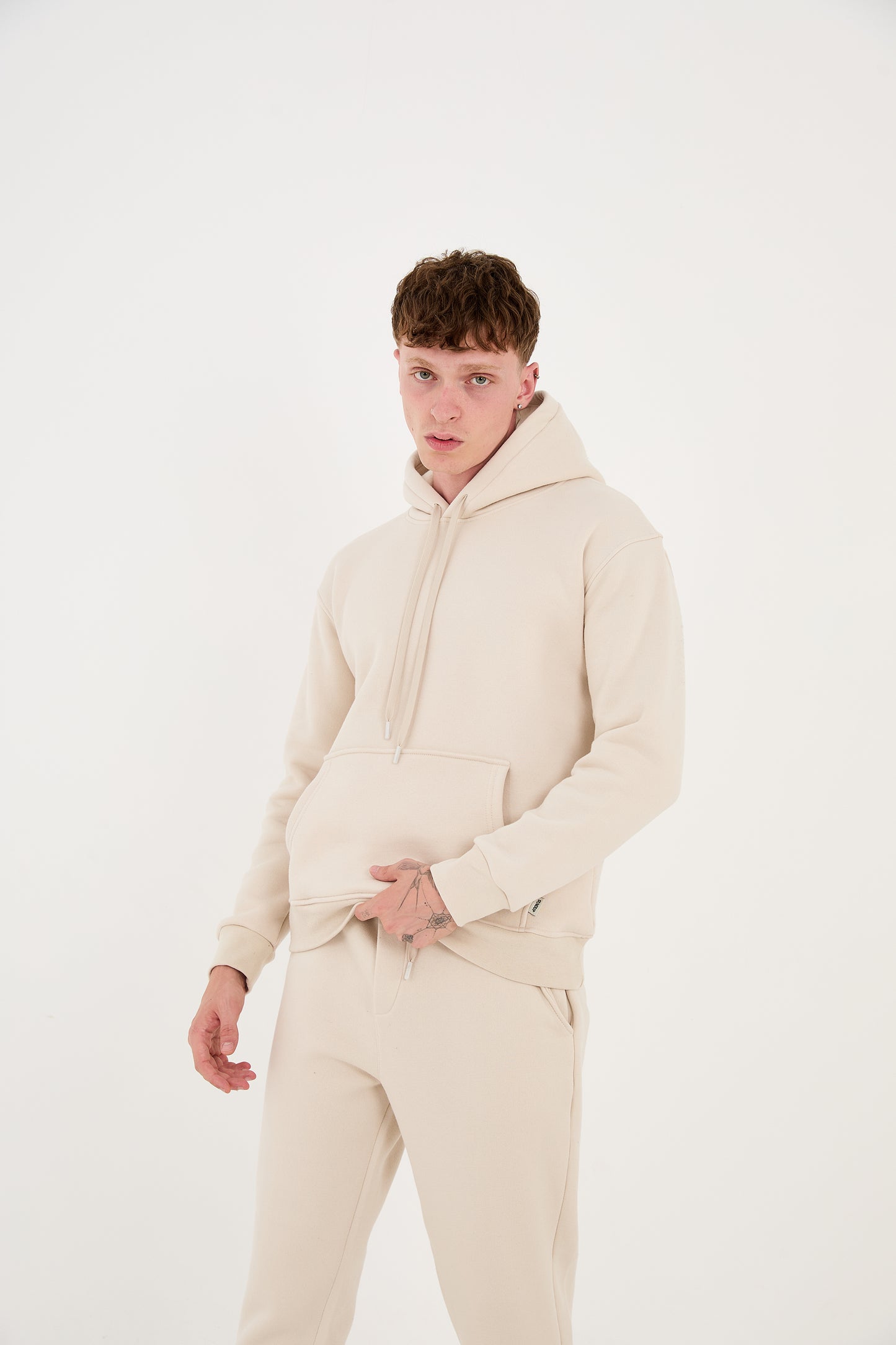 Men's jogger combo two-piece, hoodie &amp; jogger pants, relaxed fit, model 2529, beige