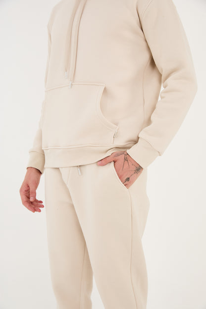 Herren Jogger Kombi Zweiteiler, Hoodie & Jogger Hose,  Relaxed Fit, Modell 2529, Beige