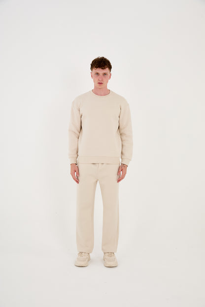 Men's jogger combo two-piece, sweatshirt &amp; jogger pants, relaxed fit, model 2524, beige