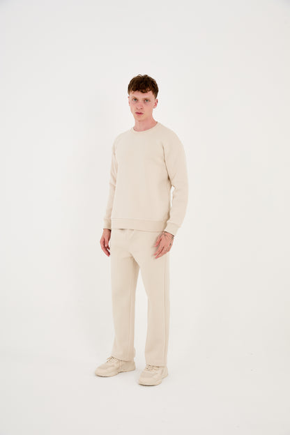 Men's jogger combo two-piece, sweatshirt &amp; jogger pants, relaxed fit, model 2524, beige