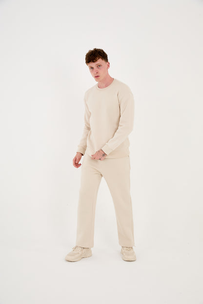 Men's jogger combo two-piece, sweatshirt &amp; jogger pants, relaxed fit, model 2524, beige