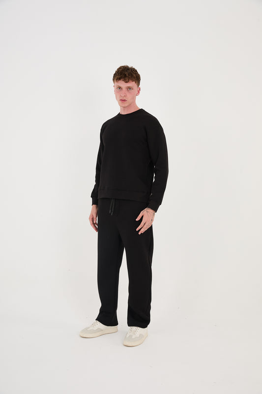 Men's jogger combo two-piece, sweatshirt &amp; jogger pants, relaxed fit, model 2524, black