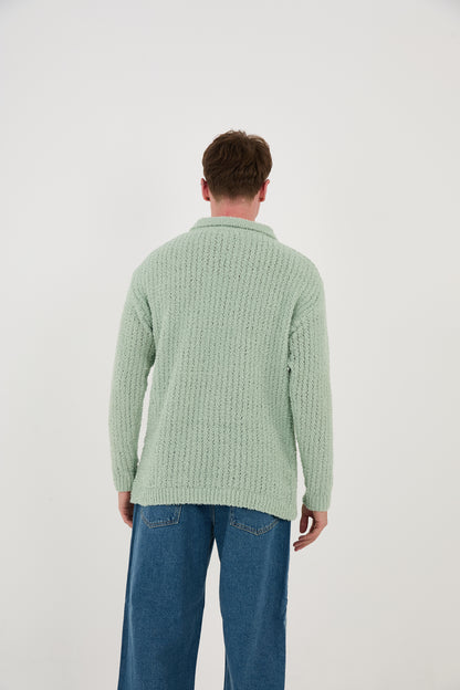 Knitted sweatshirt with polo collar, oversized fit, model 23K177, mint, anthracite or grey