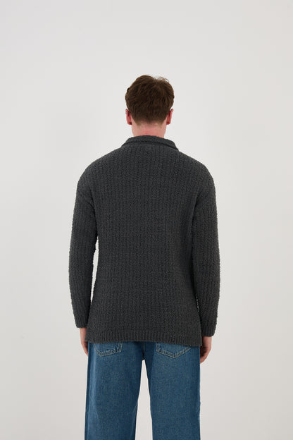 Knitted sweatshirt with polo collar, oversized fit, model 23K177, mint, anthracite or grey