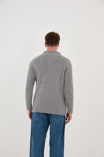 Knitted sweatshirt with polo collar, oversized fit, model 23K177, mint, anthracite or grey