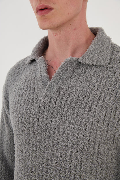 Knitted sweatshirt with polo collar, oversized fit, model 23K177, mint, anthracite or grey