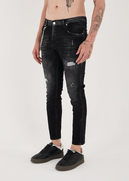 Men's Jeans, Slim Fit, Destroyed Look, Model 16735, Black