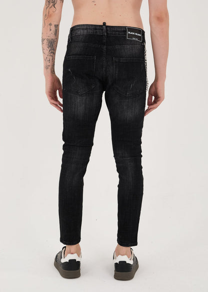 Men's Jeans, Slim Fit, Destroyed Look, Model 16735, Black