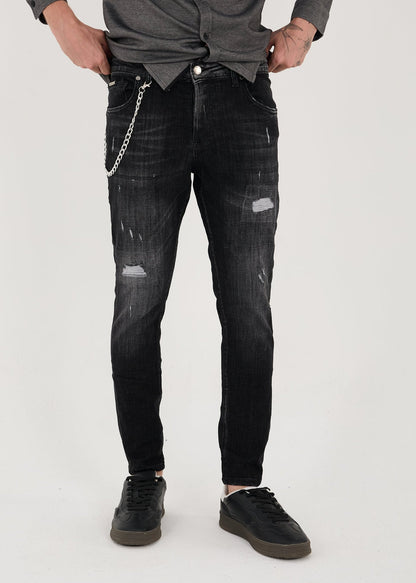 Men's Jeans, Slim Fit, Destroyed Look, Model 16735, Black