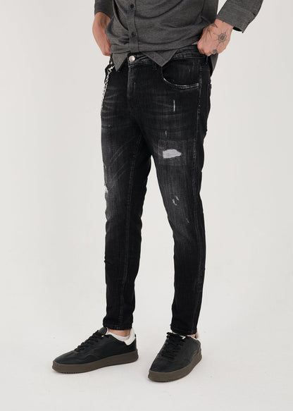 Men's Jeans, Slim Fit, Destroyed Look, Model 16735, Black