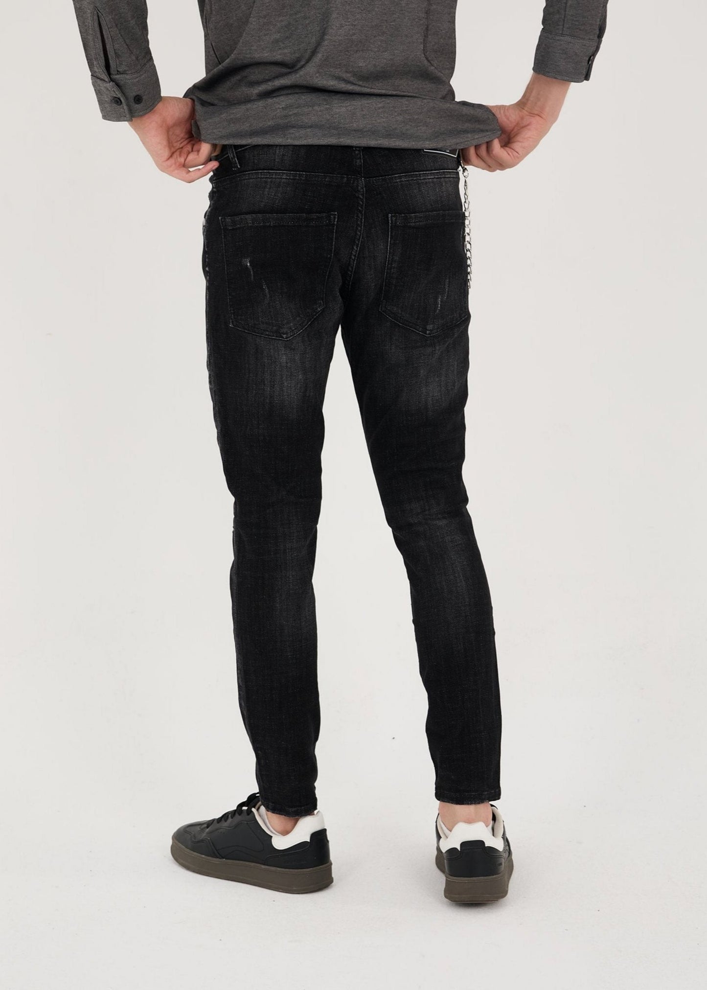 Men's Jeans, Slim Fit, Destroyed Look, Model 16735, Black