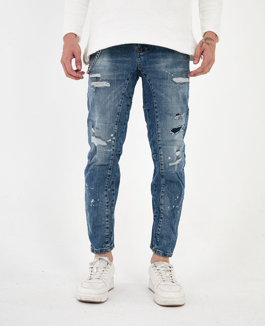 Men's jeans, skinny fit, destroyed look, model 16401, blue