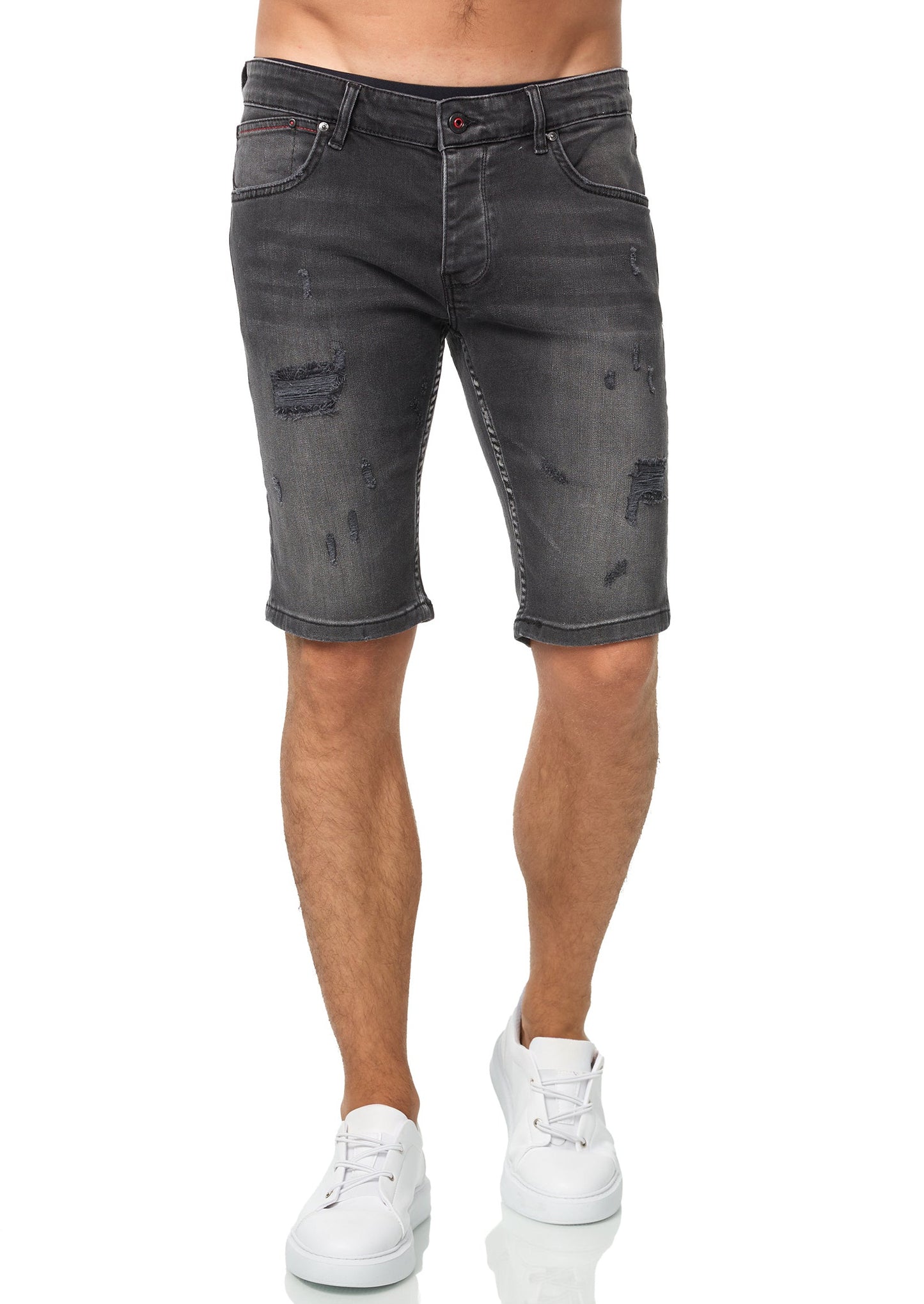 Herren Jeans Shorts , Used Destroyed Look, Slim Fit, Modell 1024, Dunkelgrau