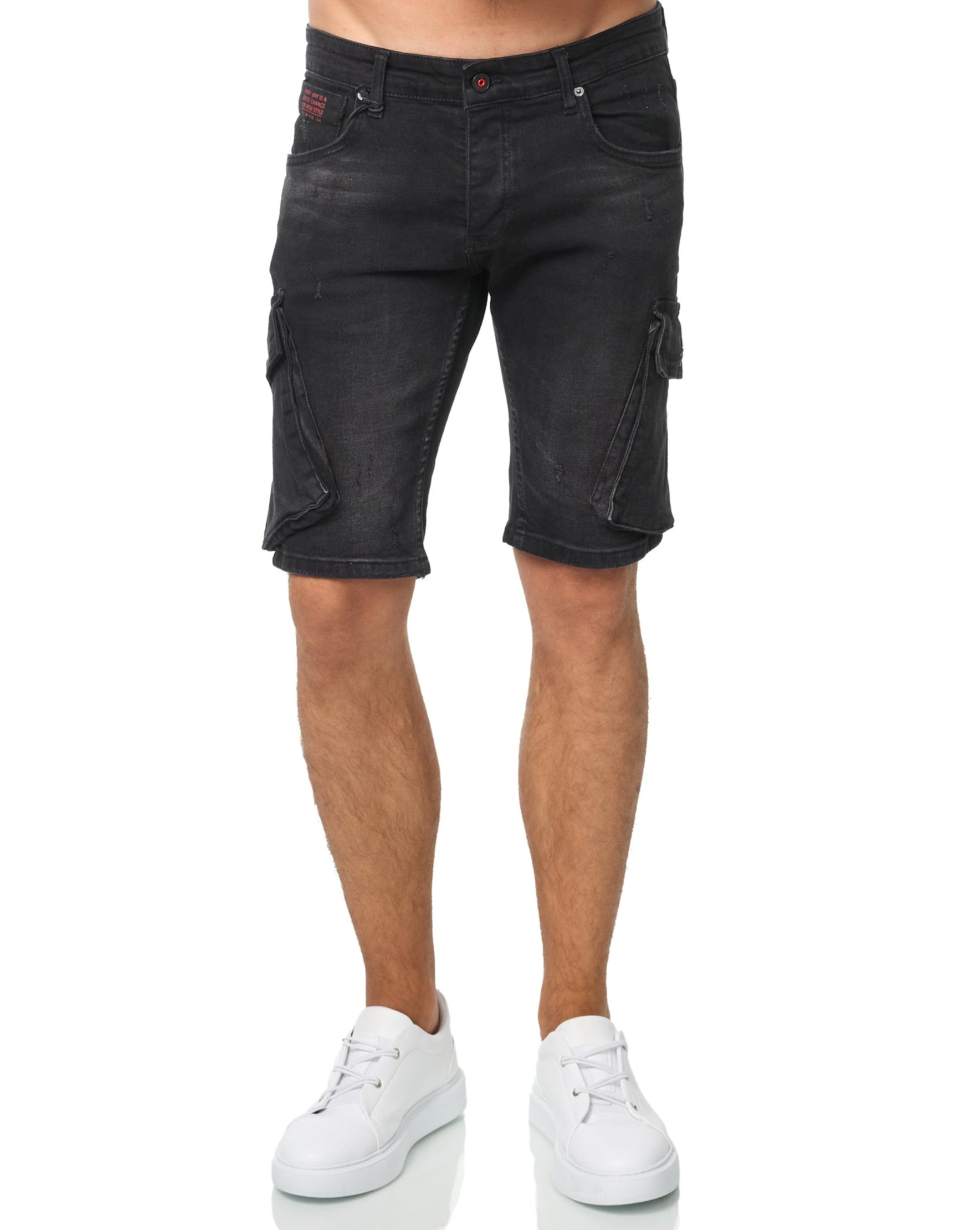 Herren Cargo Jeans Bermudahose Schwarz