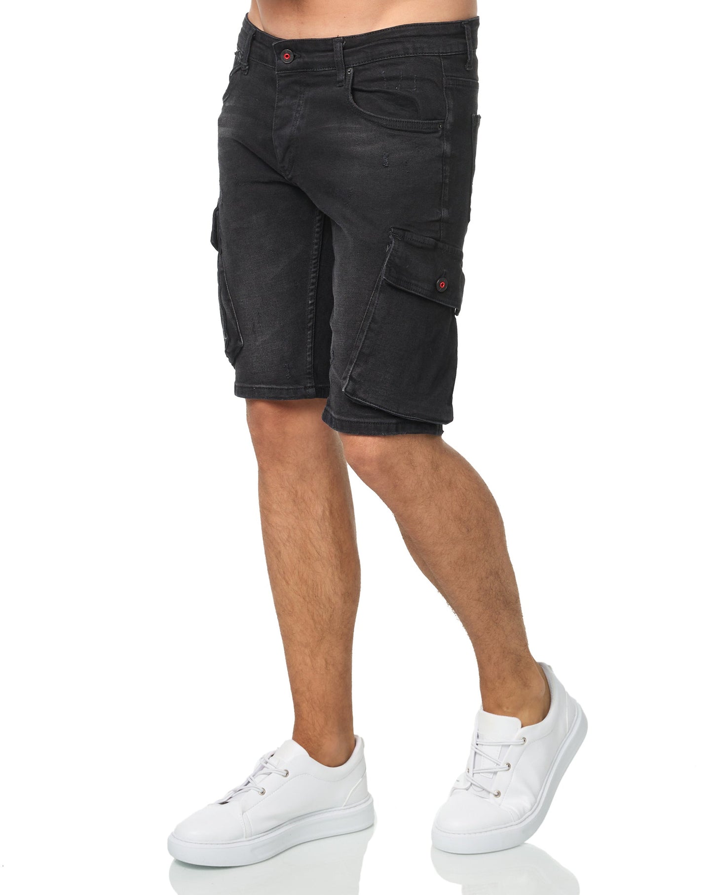 Men's Jeans Shorts, Cargo Style, Slim Fit, Model 1029, Black