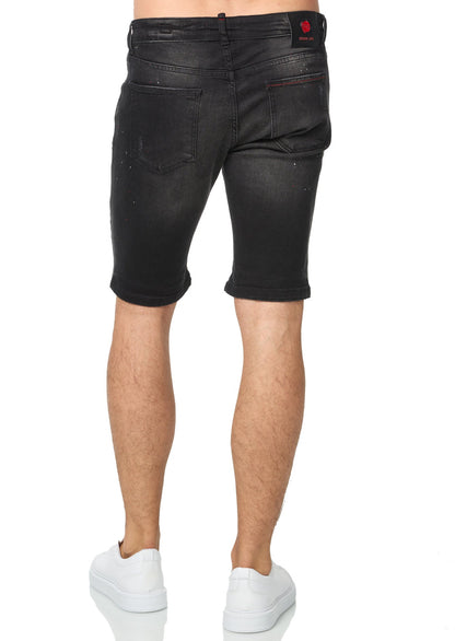 Herren Jeans Shorts, Used Destroyed Look, Slim Fit, Modell 1024, Schwarz