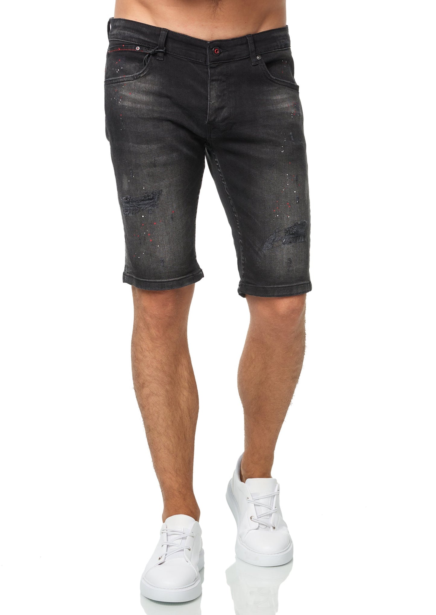 Herren Jeans Shorts, Used Destroyed Look, Slim Fit, Modell 1024, Schwarz