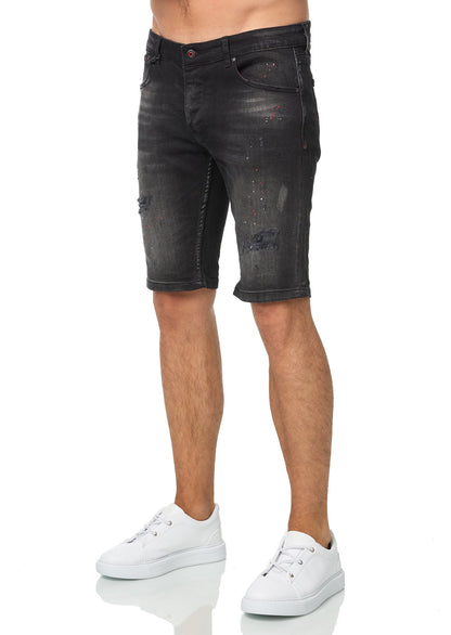 Herren Jeans Shorts, Used Destroyed Look, Slim Fit, Modell 1024, Schwarz