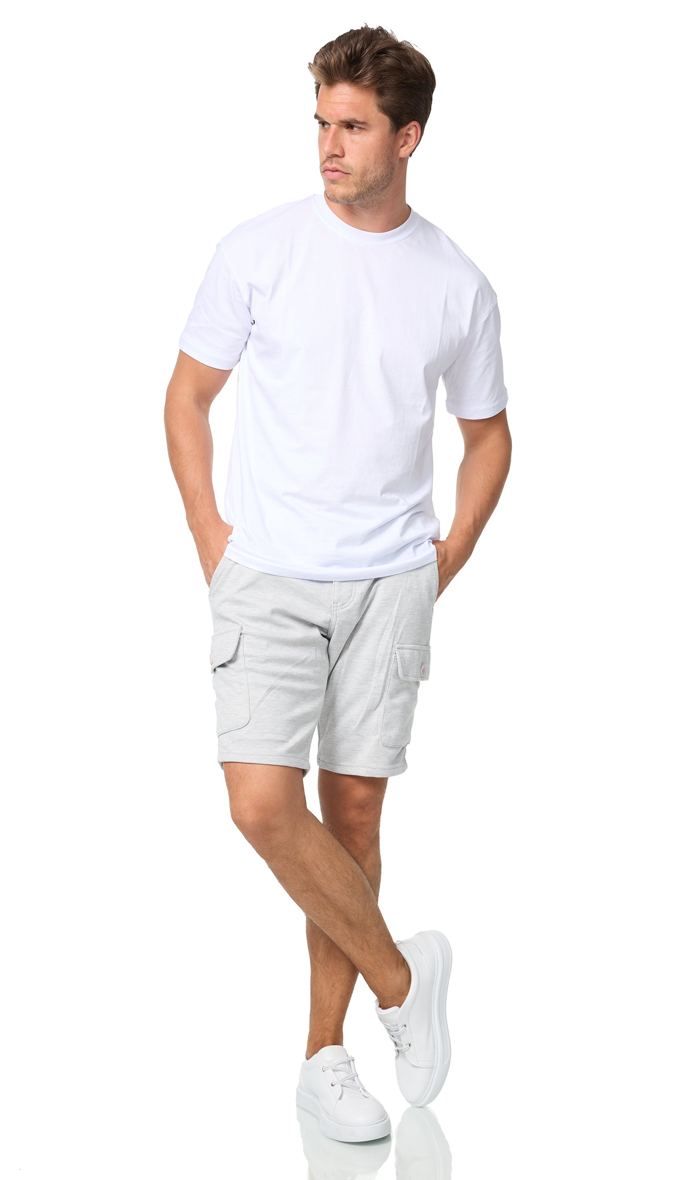 Men's shorts, cargo style, jogger fit, model 1035, light gray 