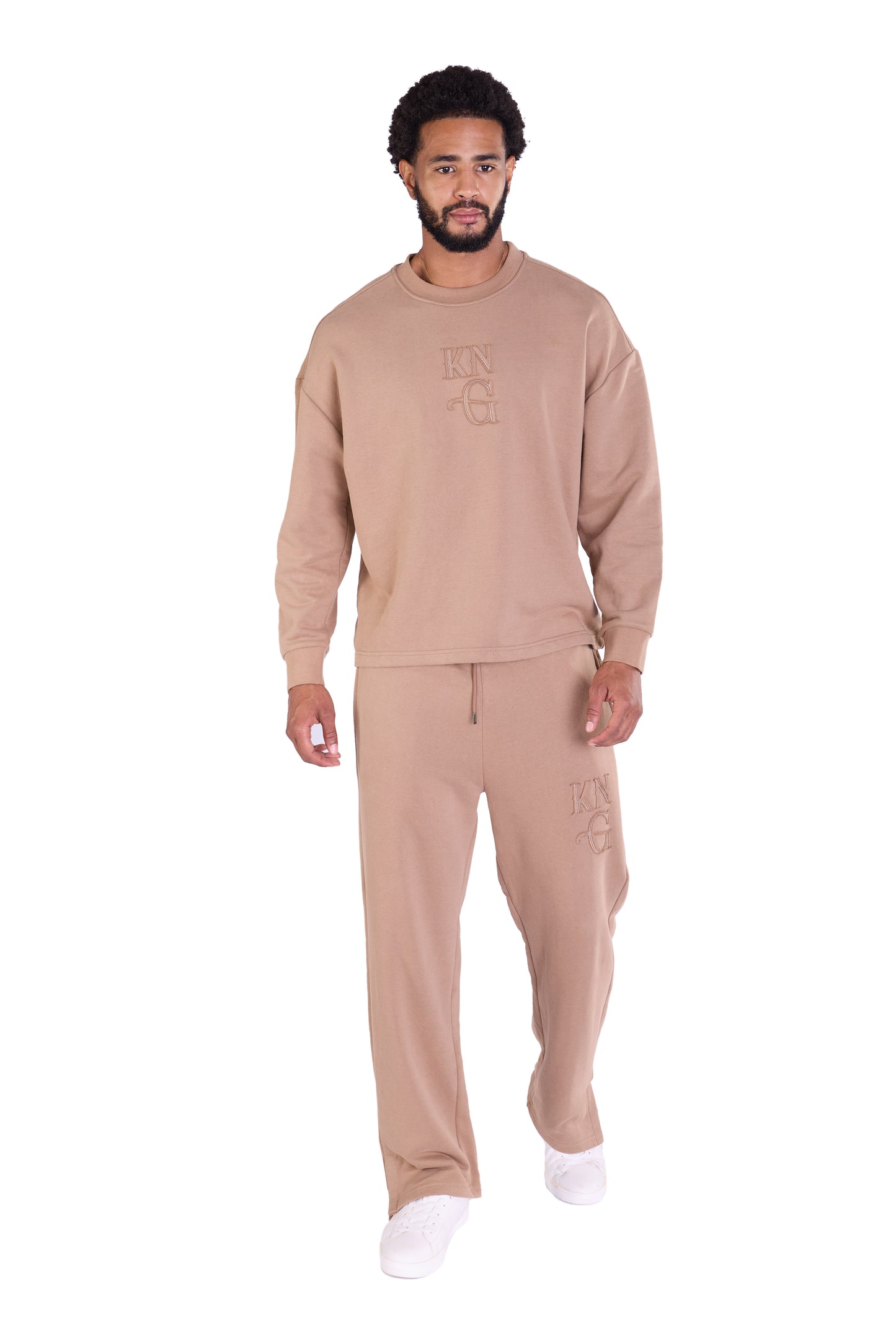 Herren Jogger Kombi Zweiteiler,  Oversized Fit Freizeitanzug, Modell DQ KB374, Hellbraun