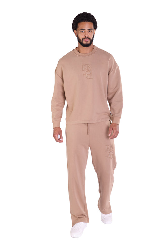 Herren Jogger Kombi Zweiteiler,  Oversized Fit Freizeitanzug, Modell DQ KB374, Hellbraun