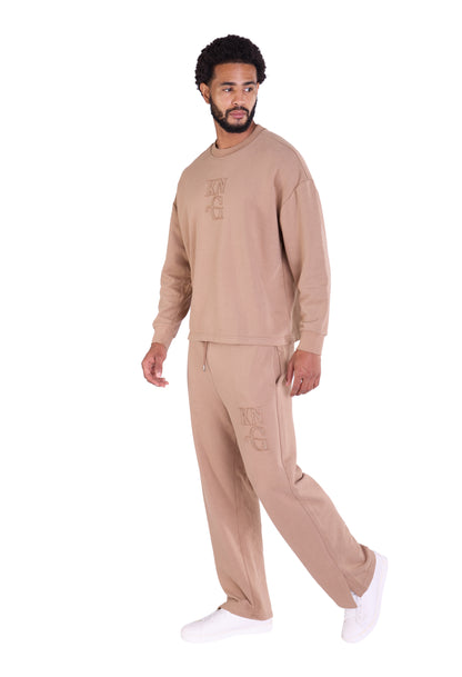 Herren Jogger Kombi Zweiteiler,  Oversized Fit Freizeitanzug, Modell DQ KB374, Hellbraun