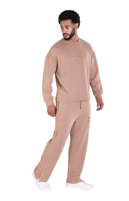 Herren Jogger Kombi Zweiteiler,  Oversized Fit Freizeitanzug, Modell DQ KB374, Hellbraun