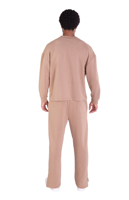 Herren Jogger Kombi Zweiteiler,  Oversized Fit Freizeitanzug, Modell DQ KB374, Hellbraun