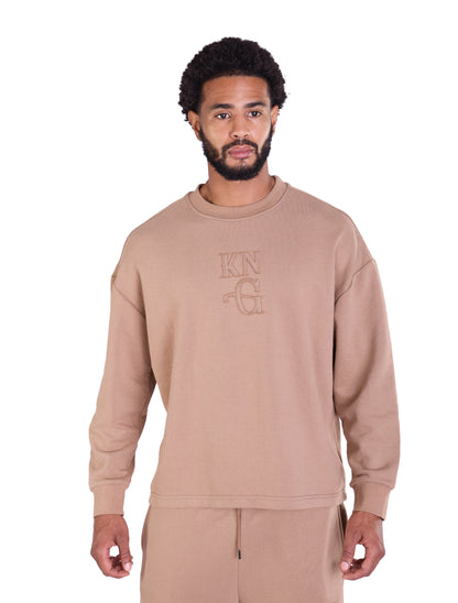 Herren Jogger Kombi Zweiteiler,  Oversized Fit Freizeitanzug, Modell DQ KB374, Hellbraun