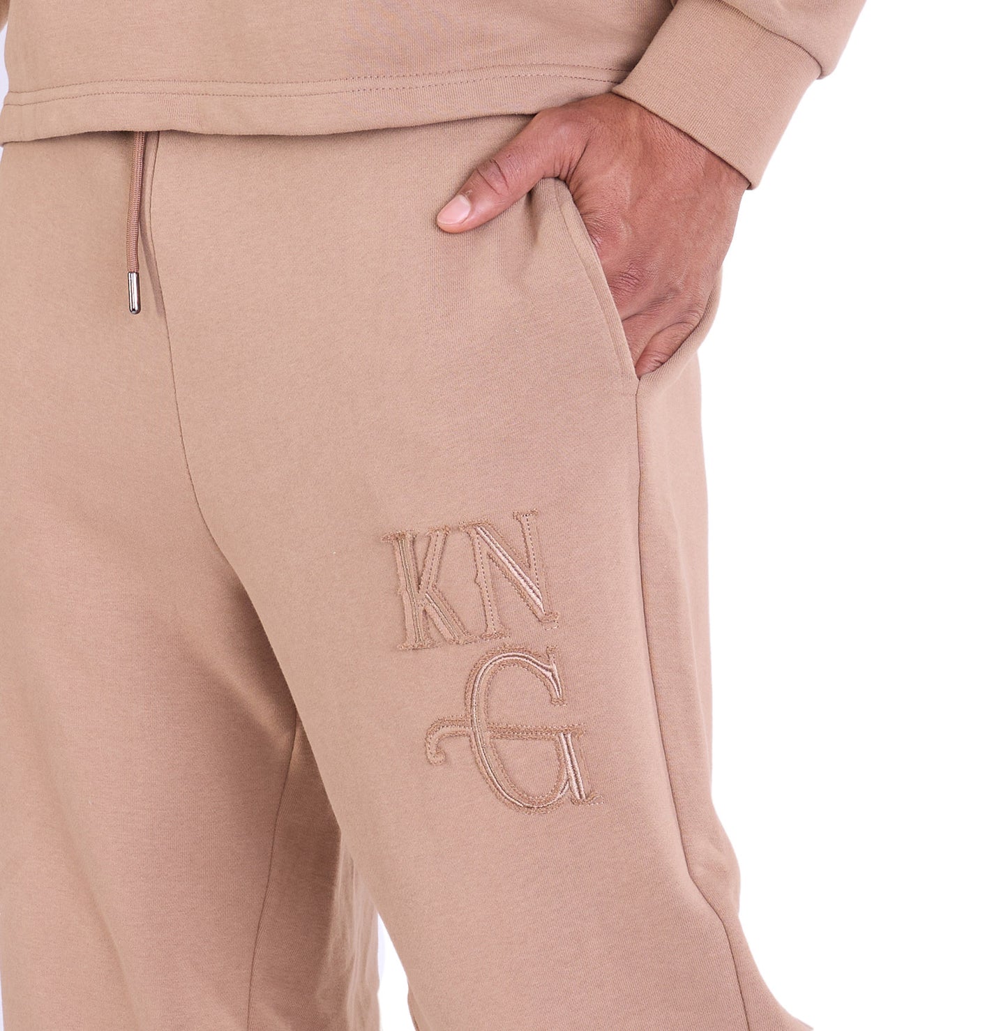 Herren Jogger Kombi Zweiteiler,  Oversized Fit Freizeitanzug, Modell DQ KB374, Hellbraun