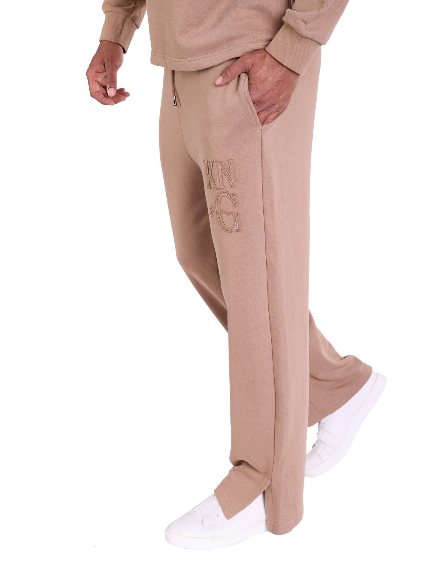 Herren Jogger Kombi Zweiteiler,  Oversized Fit Freizeitanzug, Modell DQ KB374, Hellbraun