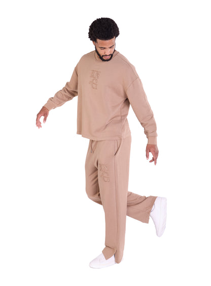 Herren Jogger Kombi Zweiteiler,  Oversized Fit Freizeitanzug, Modell DQ KB374, Hellbraun