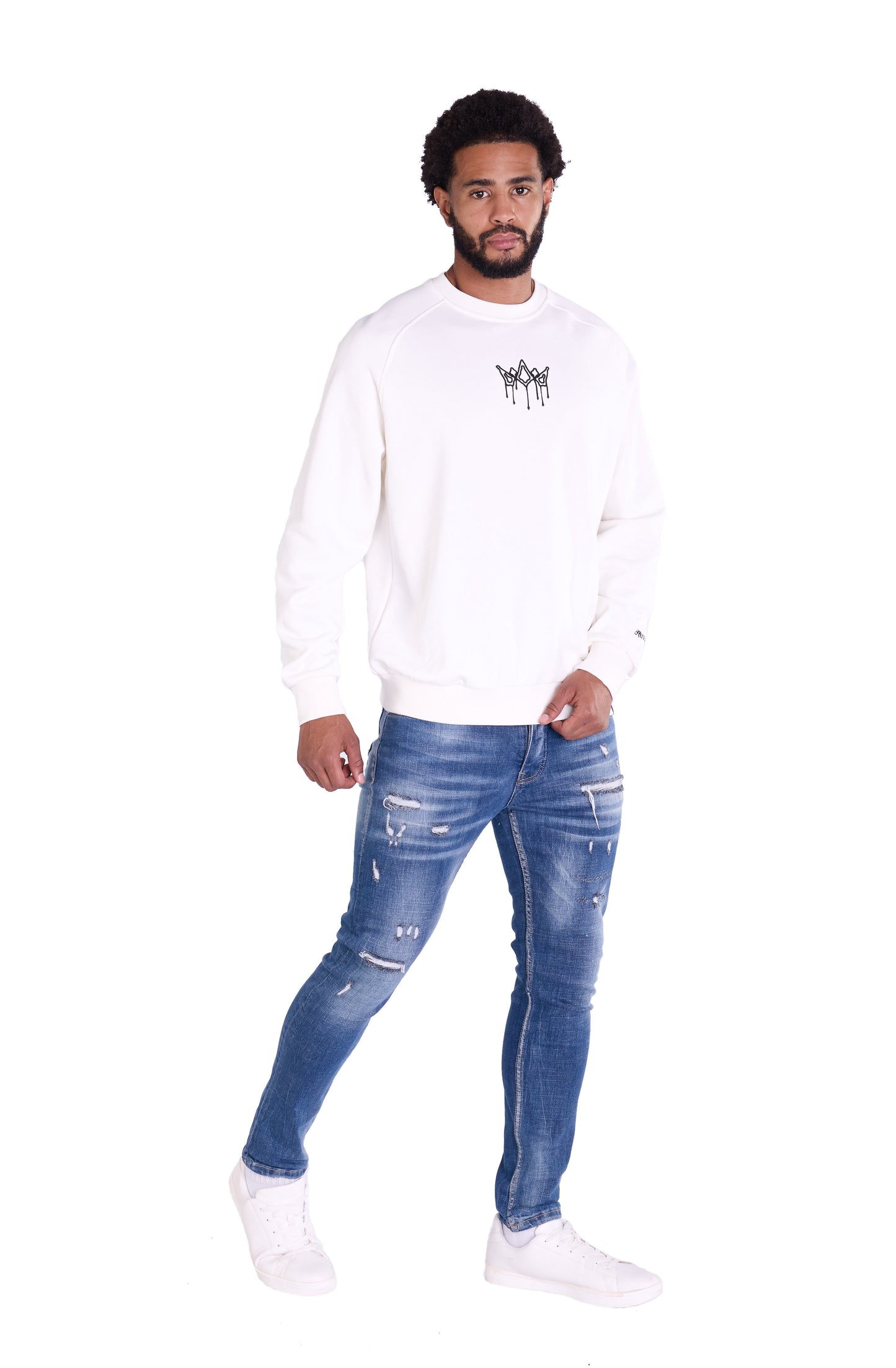 Herren Sweatshirt mit Bestickung Slim Fit, Modell DQ KB104, Beige, Grün, Braun und Schwarz
