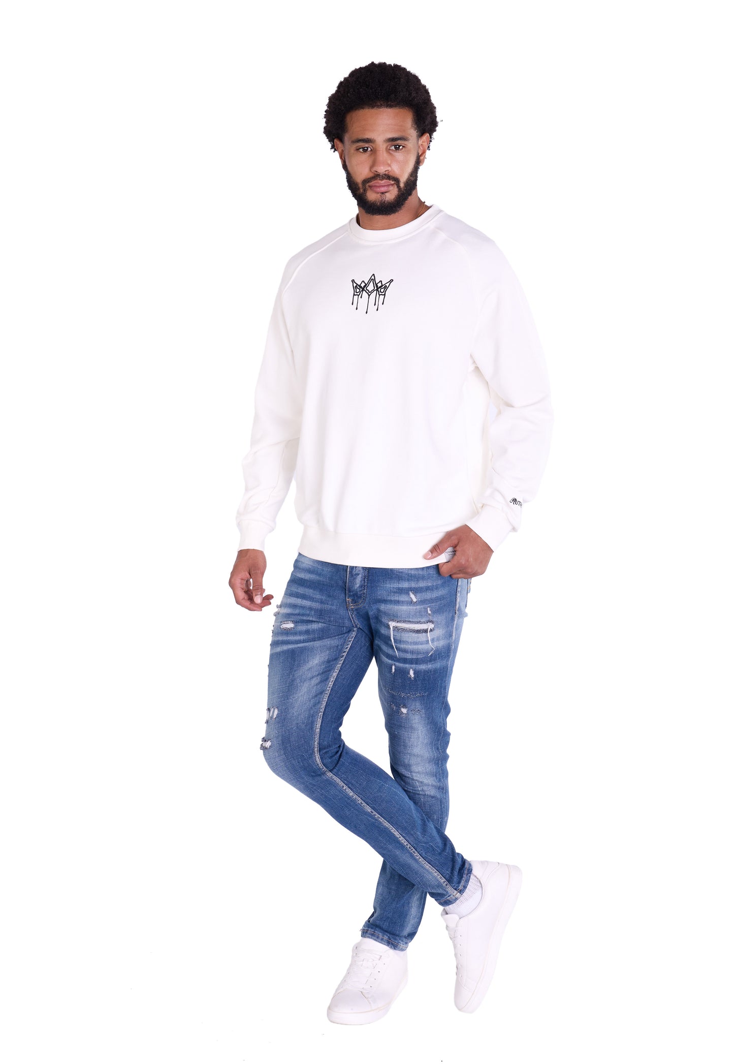 Herren Sweatshirt mit Bestickung Slim Fit, Modell DQ KB104, Beige, Grün, Braun und Schwarz