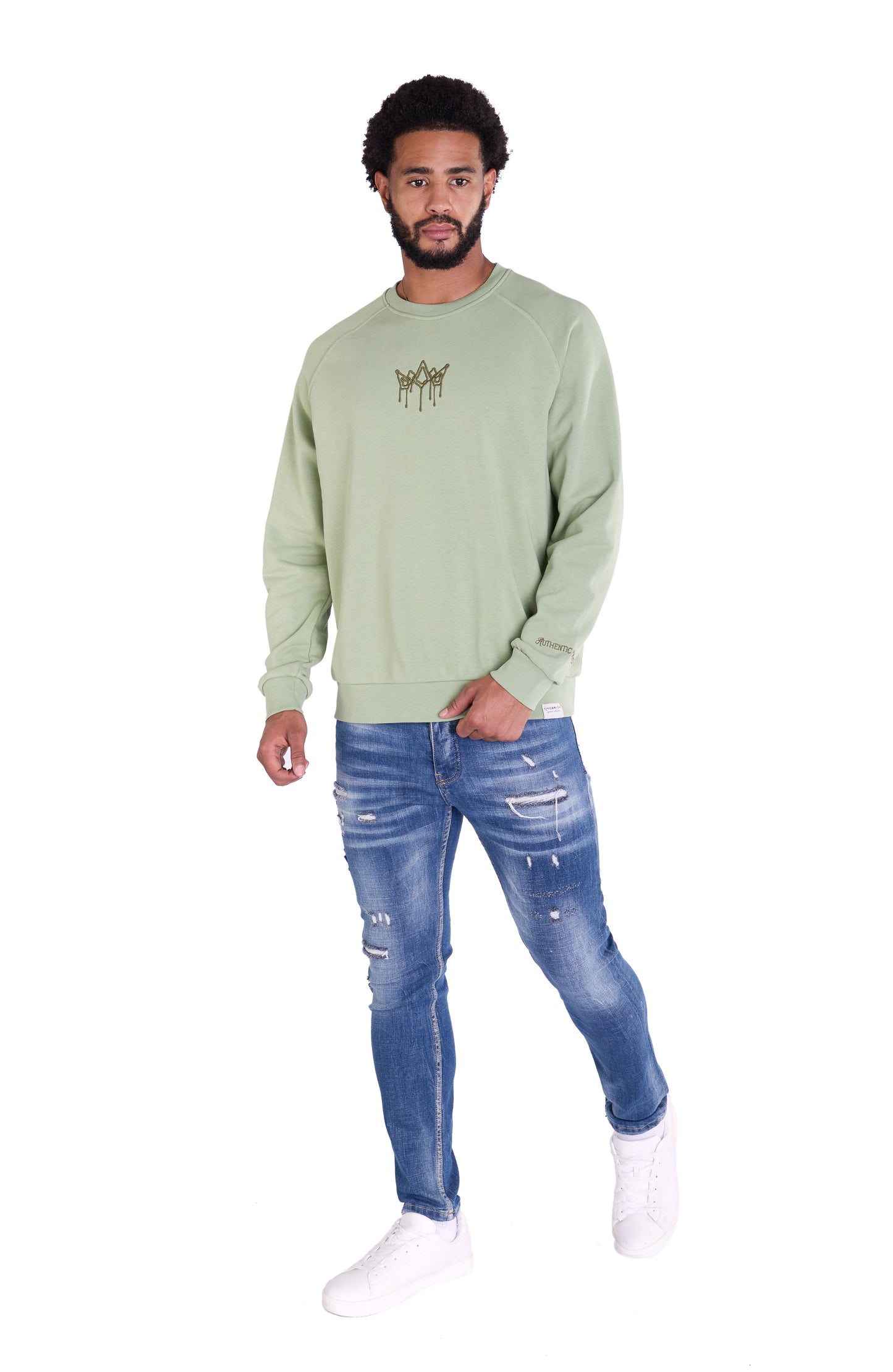 Herren Sweatshirt mit Bestickung Slim Fit, Modell DQ KB104, Beige, Grün, Braun und Schwarz