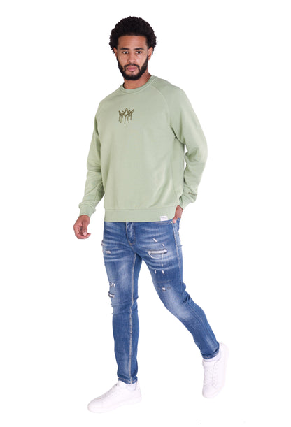 Herren Sweatshirt mit Bestickung Slim Fit, Modell DQ KB104, Beige, Grün, Braun und Schwarz