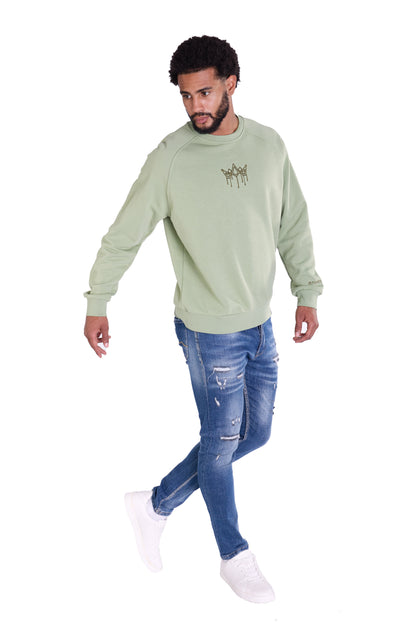 Herren Sweatshirt mit Bestickung Slim Fit, Modell DQ KB104, Beige, Grün, Braun und Schwarz
