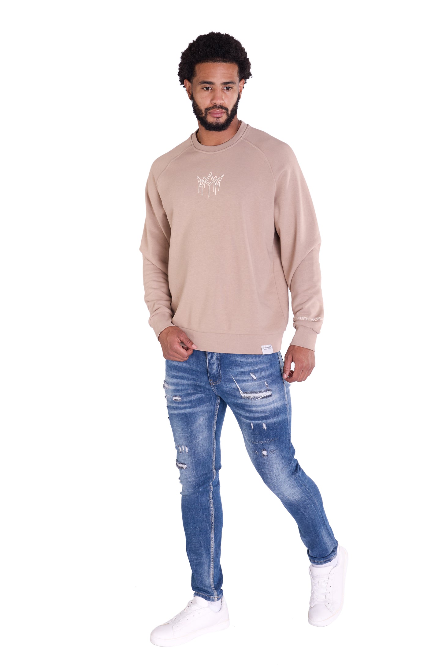 Herren Sweatshirt mit Bestickung Slim Fit, Modell DQ KB104, Beige, Grün, Braun und Schwarz