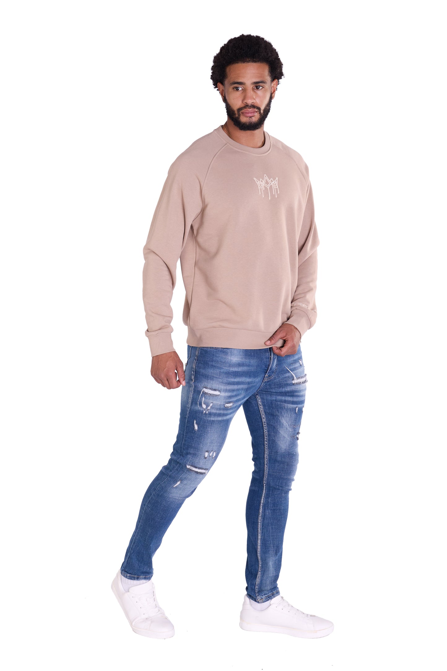 Herren Sweatshirt mit Bestickung Slim Fit, Modell DQ KB104, Beige, Grün, Braun und Schwarz