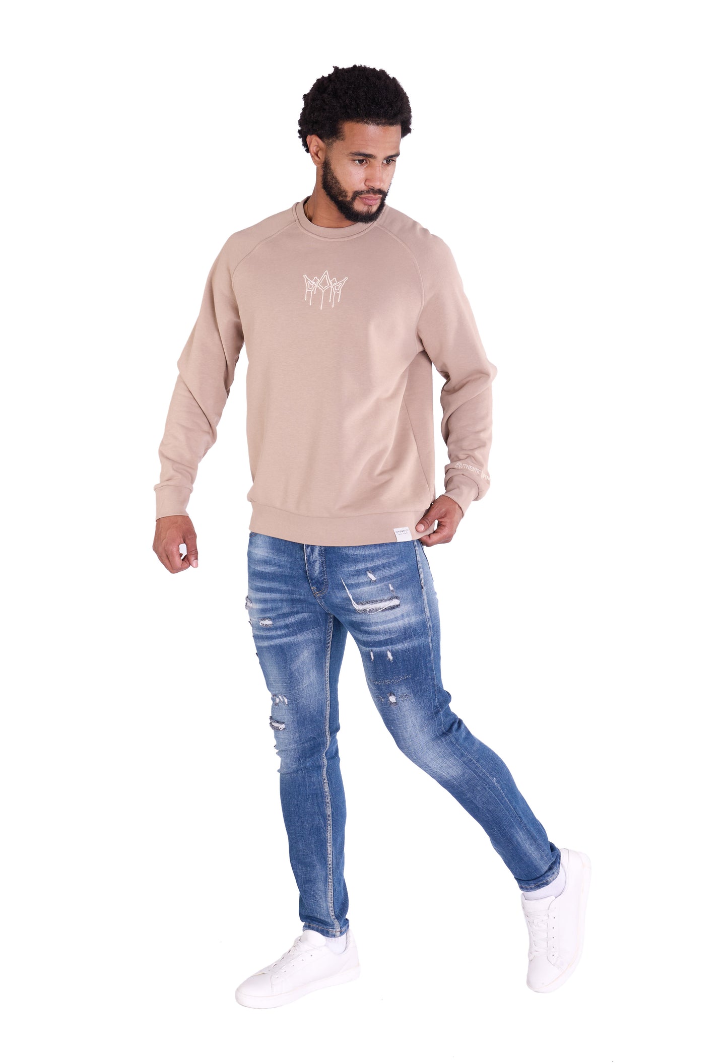 Herren Sweatshirt mit Bestickung Slim Fit, Modell DQ KB104, Beige, Grün, Braun und Schwarz
