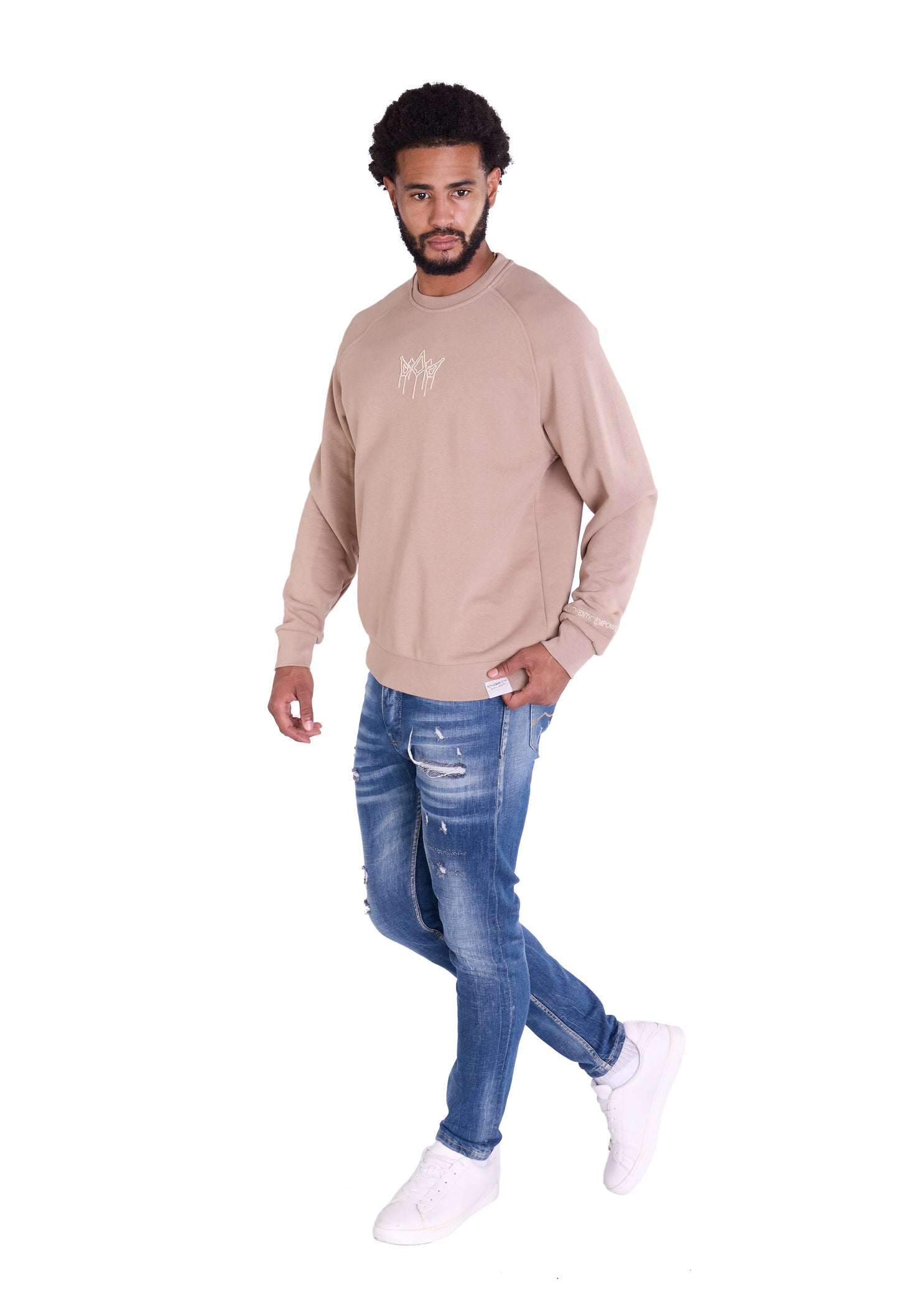 Herren Sweatshirt mit Bestickung Slim Fit, Modell DQ KB104, Beige, Grün, Braun und Schwarz