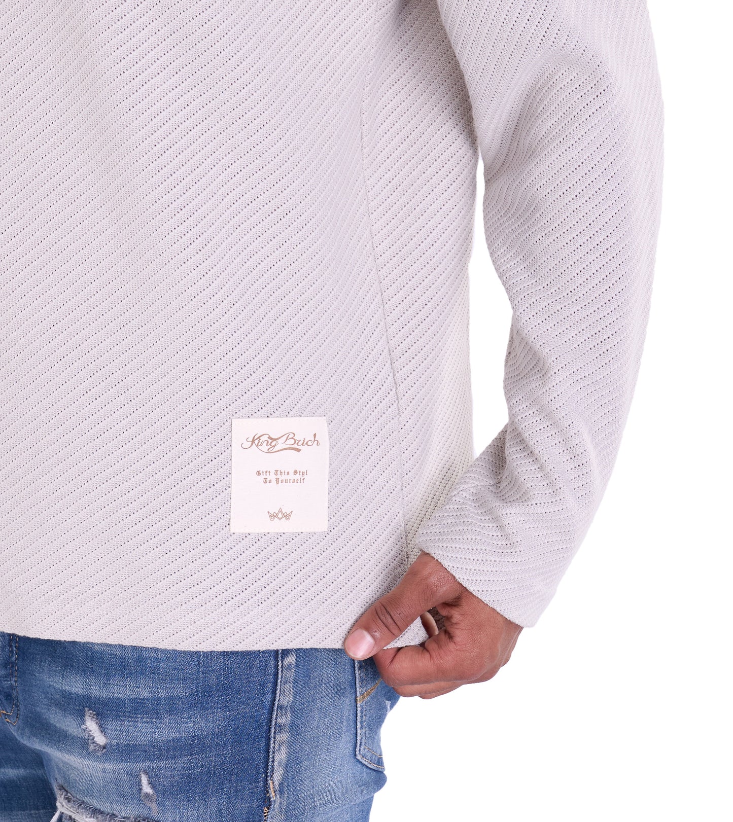 Feinstrick Longsleeve, Loose Fit mit ausgefranstem Kragen Modell DQ KB401, Blau, Braun, Grau oder Grün