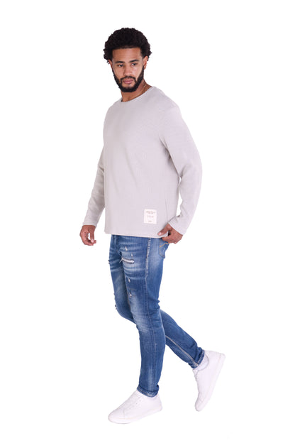 Feinstrick Longsleeve, Loose Fit mit ausgefranstem Kragen Modell DQ KB401, Blau, Braun, Grau oder Grün