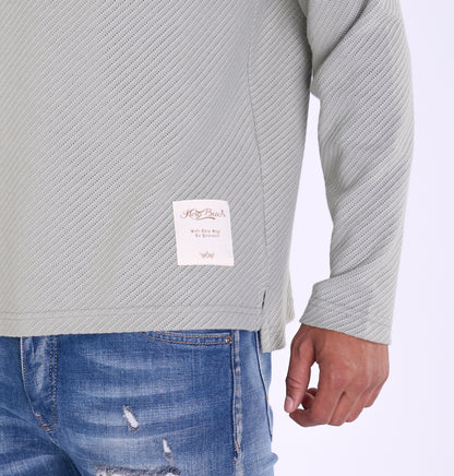 Feinstrick Longsleeve, Loose Fit mit ausgefranstem Kragen Modell DQ KB401, Blau, Braun, Grau oder Grün