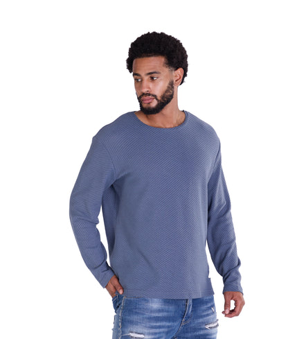Feinstrick Longsleeve, Loose Fit mit ausgefranstem Kragen Modell DQ KB401, Blau, Braun, Grau oder Grün