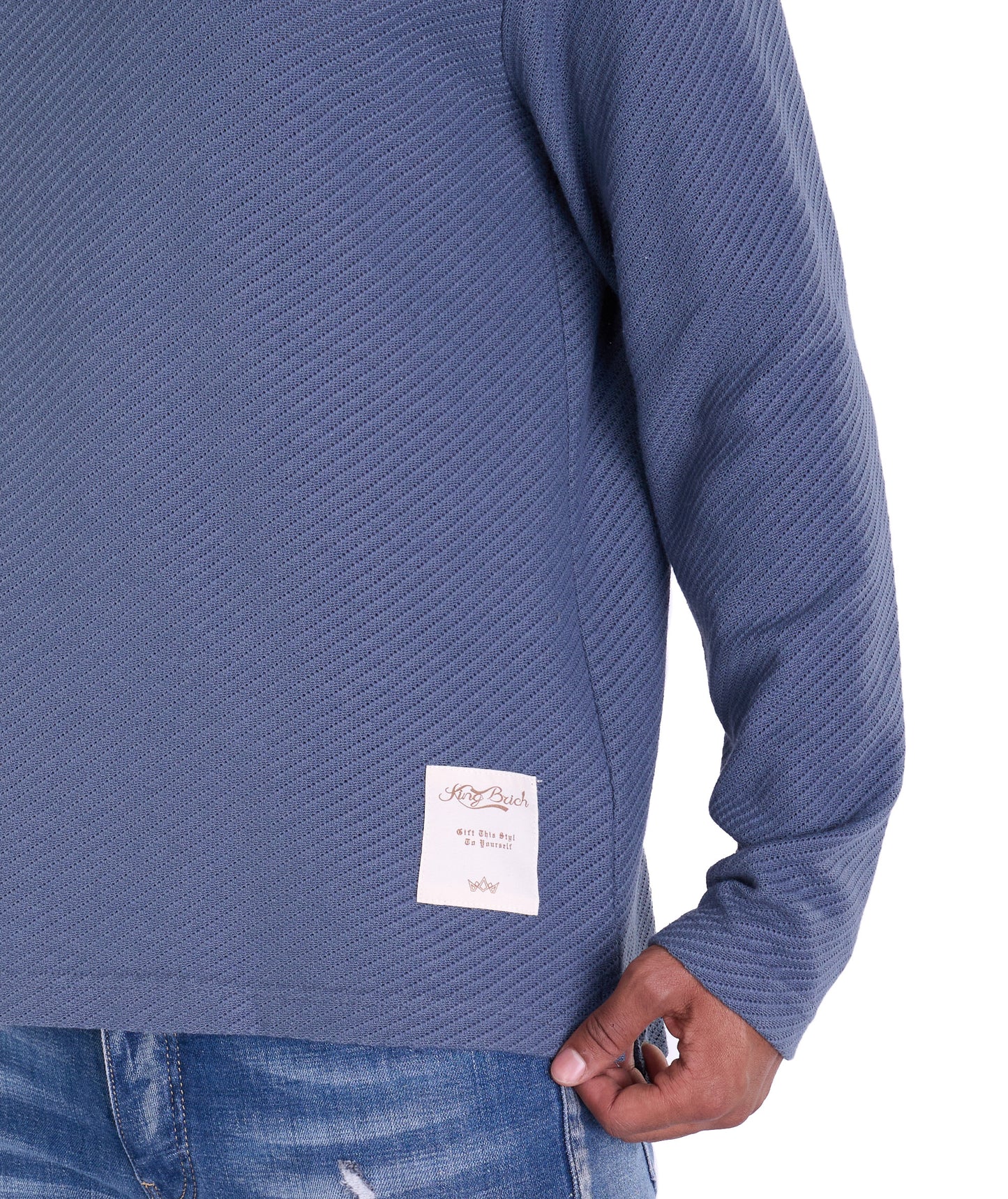 Feinstrick Longsleeve, Loose Fit mit ausgefranstem Kragen Modell DQ KB401, Blau, Braun, Grau oder Grün